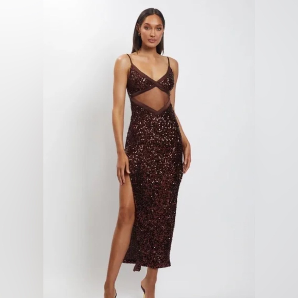 Meshki Maxi Dress | Amirah Mesh Cut Out Sequin